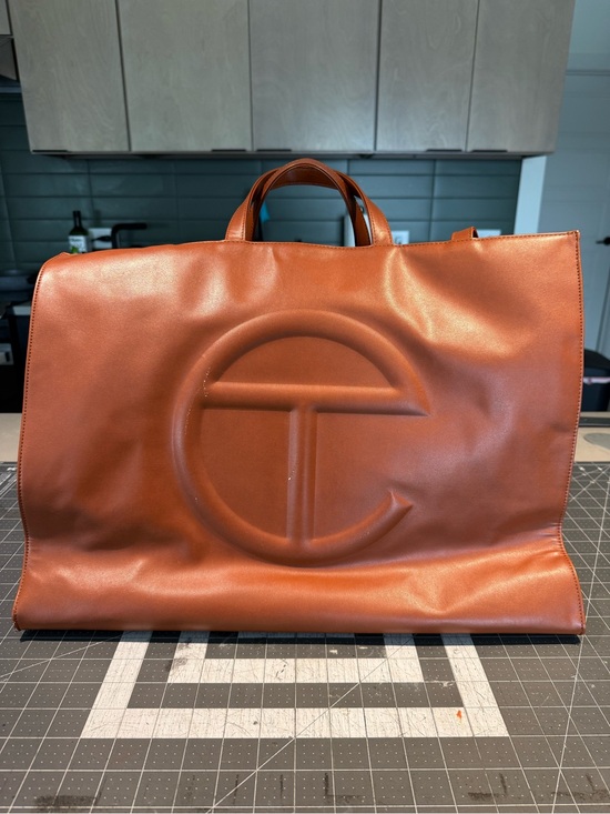 Telfar Handbags - Telfar Large Embossed Logo Leather Tote in Chestnut Brown
